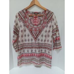 Tommy‎ Bahama Silk Blend Boho Hippie Print 3/4 Sleeve Kaftan Tunic Pink XS